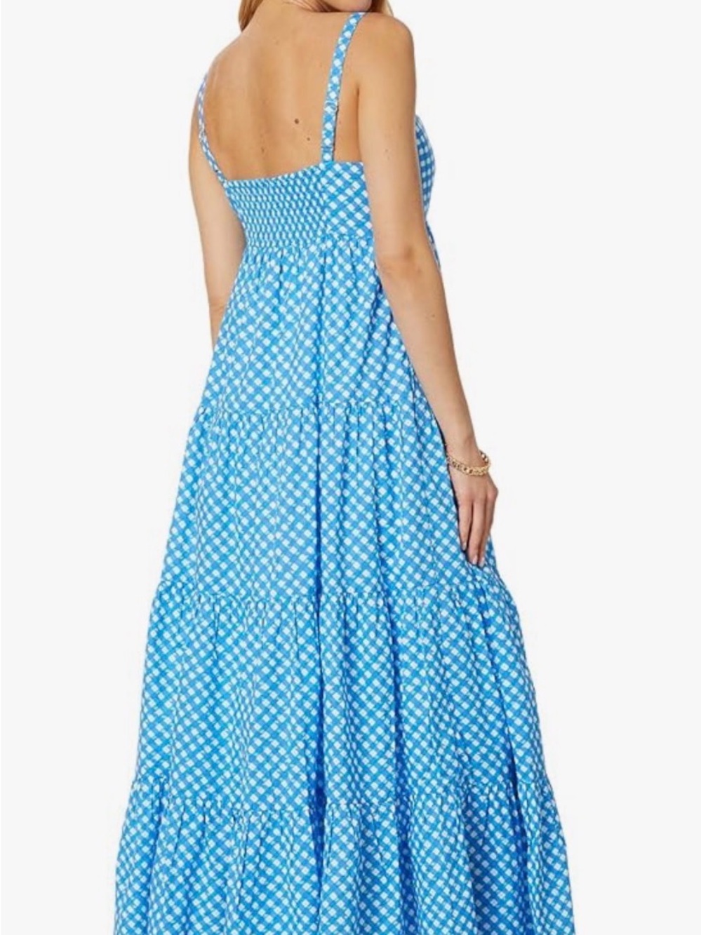 Lilly Pulitzer Shylee Cotton Maxi Dress in the "Boca Blue Double Checking" print - Picture 2 of 5